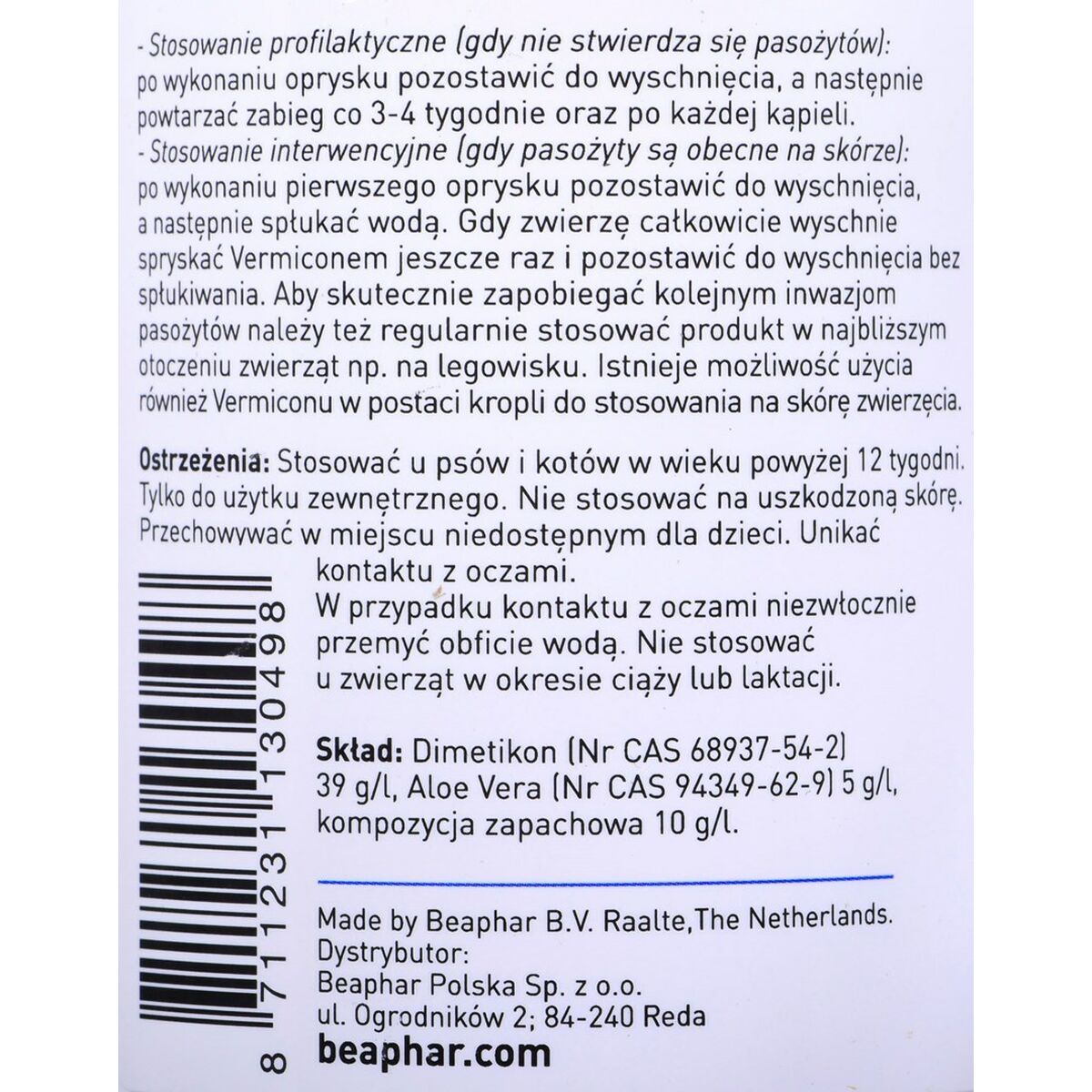 Beaphar Spray Beaphar Vermicon Middel Tegen Parasieten 250 Ml